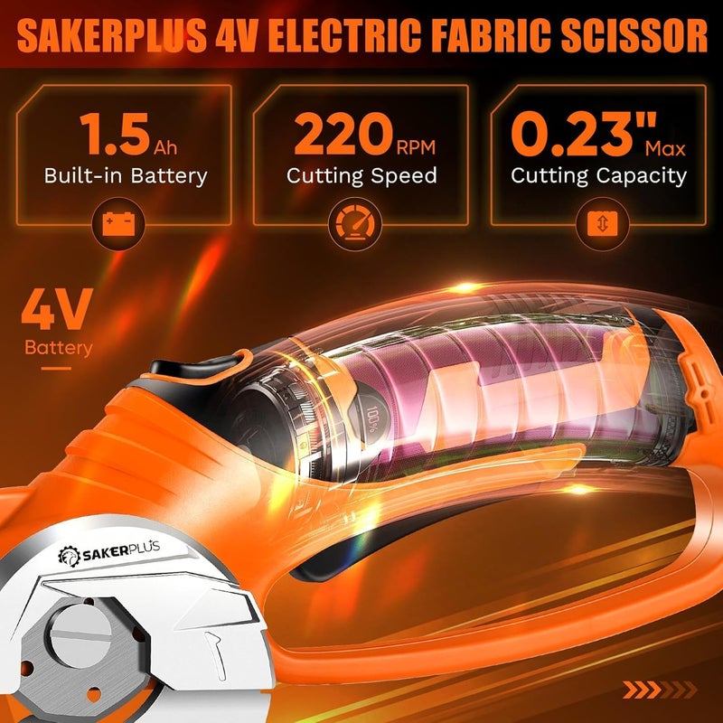 SakerPlus Cordless Electric Scissors, 4V Cardboard Cutter, Box Cutter Fabric Scissor with Safety Lock & LED Light, Rechargeable Power Rotary Cutters for Box Carpet Fabric Plastic Leather - Image 4